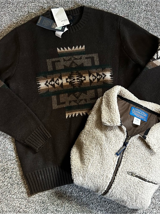 Pendleton Sweaters - Pendleton Women’s Dark Brown Crewneck Sweater with Geometric Pattern